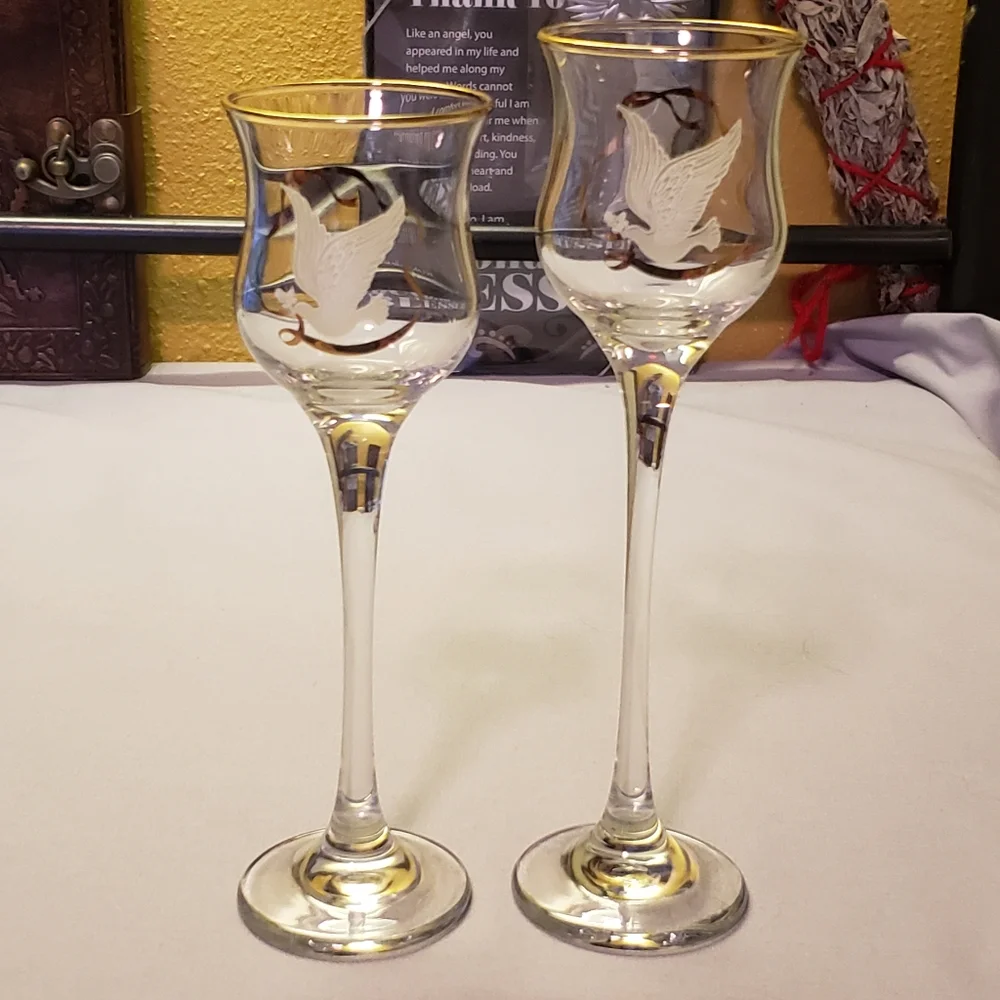 Vtg Wedding Gold Crystal Wine /Champagne Glass Set